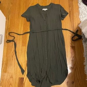LOFT-Olive Green Tie Waist Shirt Dress